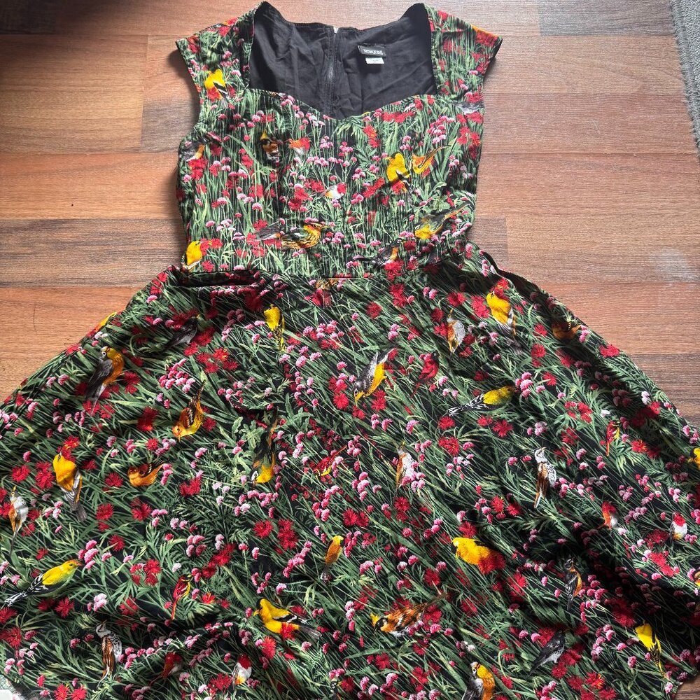 Retro Fit & Flare  Bird Print Cotton Dress